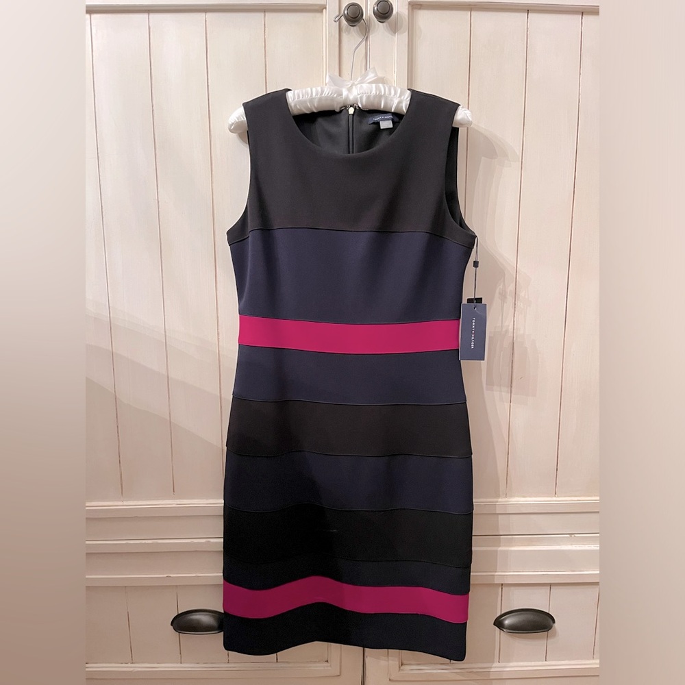 Black w/ Navy Blue & Fushia Colorblock Dress, Brand New SZ 8
